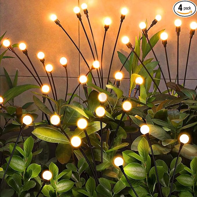 Solar Garden Lights Outdoor, 4 Pack 32LED Waterproof Solar Powered Lights for Yard Pathway Patio, Swaying Lawn Decor as Gardening Gifts for Women Holiday