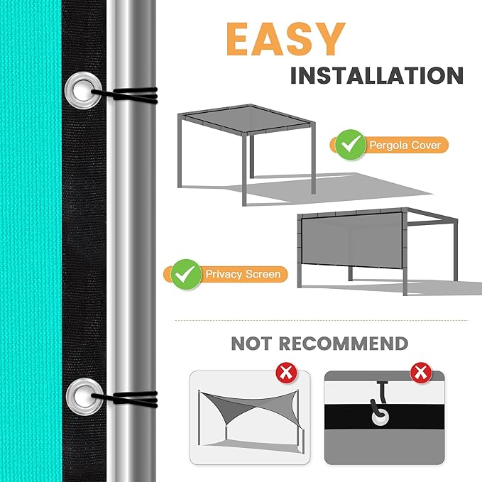 VICLLAX Shade Fabric Sun Shade Cloth with Every 2 FT Grommets for Patio Garden Pergola Cover Canopy 12x17 FT, Turquoise