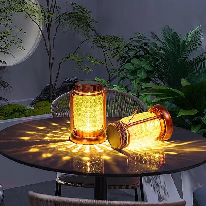 Outdoor Garden Decor, 4 Pack Solar Lantern Waterproof Warmwhite Mason Jar Hanging Lights, Porch Decorative for Garden Yard Patio Backyard Deck Courtyard Lawn