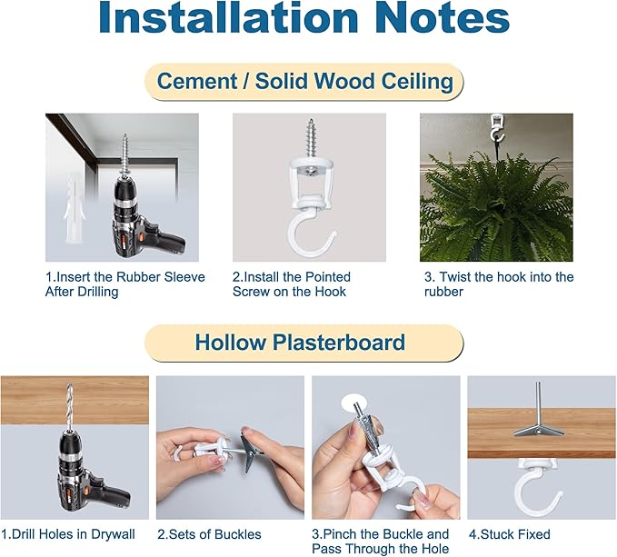 Ceiling Hooks for Hanging Plants (6 PCS White),Heavy Duty Metal Plant Hooks, Screw in Hooks for Hanging Birdfeeders, Lamps, Planters, Outdoor Decorative Hooks up to 33 lbs