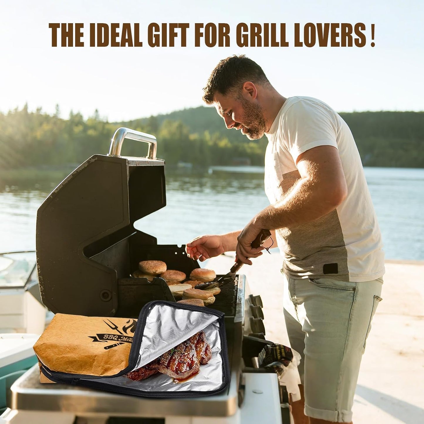 BBQ Blanket for Resting Meat, 22 in Smoker Meat Resting Blanket, Reusable Insulated Waterproof BBQ Accessories Resting Bag with Wide Mouth for Large Brisket/Beef/Pork Ribs - Gift for Men