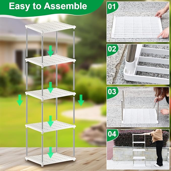 5 Layer Sprouting Tray Storage Shelf, Plant Tray Shelf Nursery Pot Tray Shelf Seeding Tray Container Shelves Indoor/Outdoor Plant Rack Holder (34.65''Hx13.58 Wx16.54 L, White)