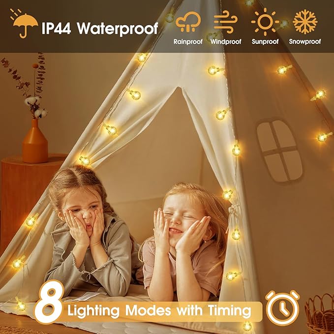 98.4ft 300LED Globe String Lights Outdoor,Crystal Fairy Light IP44 Waterproof Outdoor Hanging Decorative Lights for Home Tent Patio Garden Party Wedding Decor
