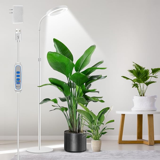 Floor Grow Lights for Indoor Plants, Full Spectrum Plant Light with 68" Stand for Growing Large Tall Plants, Halo Plant Grow Light with 6/12/16H Timer, 3 Light Modes Indoor Plant Light