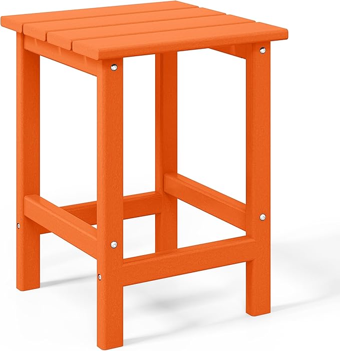 WO Home Furniture Adirondack Chair Table Set of 2 PCS Outdoor Folding Chair w Side Table Weather/UV Resistant for Lawn, Garden, Bon Fire, Balcony (Orange)
