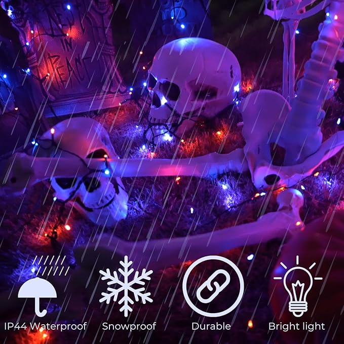 Purple and Orange Halloween Lights 2pack 164ft 400 Led Extendable Waterproof 8 Modes, Bright Indoor/Outdoor String Lights, Halloween Decorations for Party, Tree, Festivals, Patio, Garden Decor