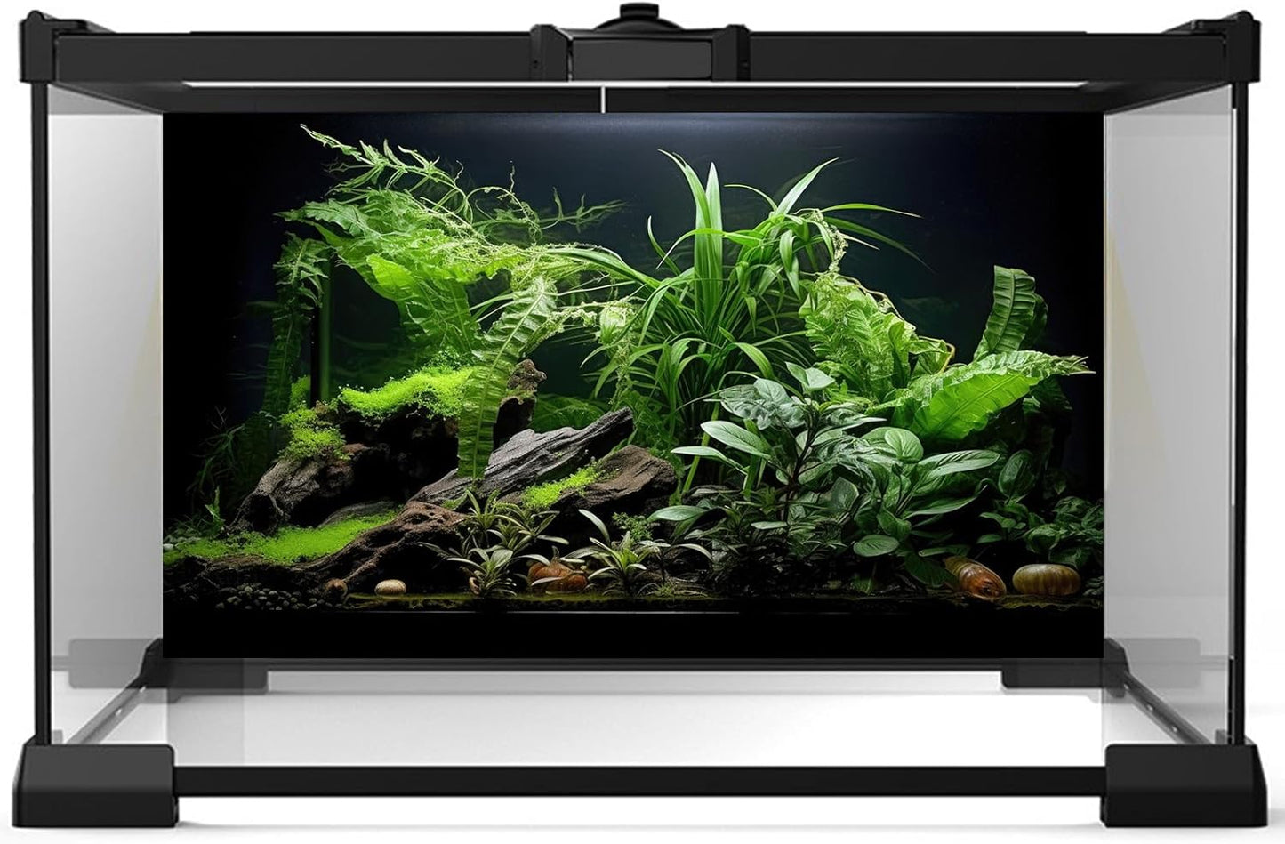 Aquarium Background Freshwater Green Plants Terrarium Background Aquatic Underwater Sea Grass Tank Background Wood Root Rock with Moss Jungle Style Fish Tank Background Poster Wallpaper 48x20in