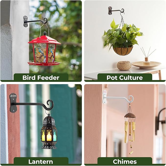 Kingsyard 2 Pack Wall Plant Hanger - Heavy Duty Metal Hanging Bracket Hooks for Hanging Plant Bird Feeders Lanterns Wind Chimes Indoor/Outdoor. Black