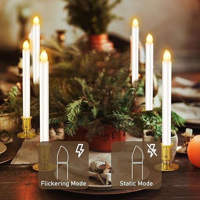 12 Pack Christmas Window Candles, Battery Operated Window Candles with Timer Remote, Candle Holder Suction Cup for Christmas Decorations, Gold