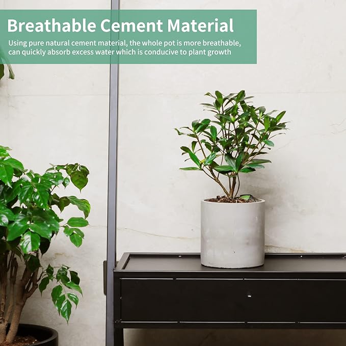 Mozing Cement Plant Pots Indoor - 8.2 inch Concrete Planter Pot for Planting - Modern Stone Clay Flower Pot with Drainage Hole for Garden, Home, Office Decor, Grey