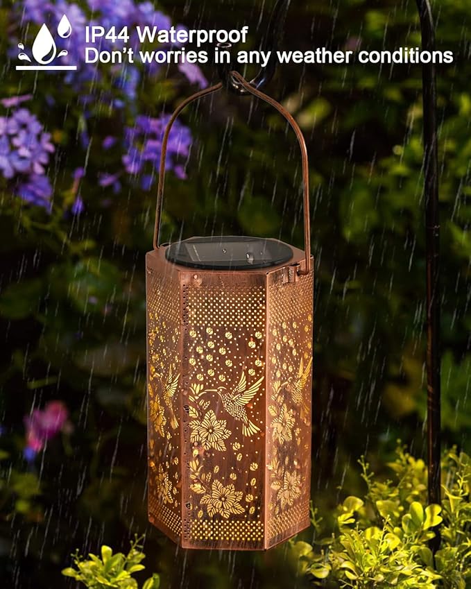 2 Pack Hummingbird Solar Lanterns Garden Decor - Birthday Gifts for Women Mom Grandma, Solar Lantern Outdoor Waterproof Hanging Solar Lights Outside for Yard, Patio, Lawn, Yard, Outdoor