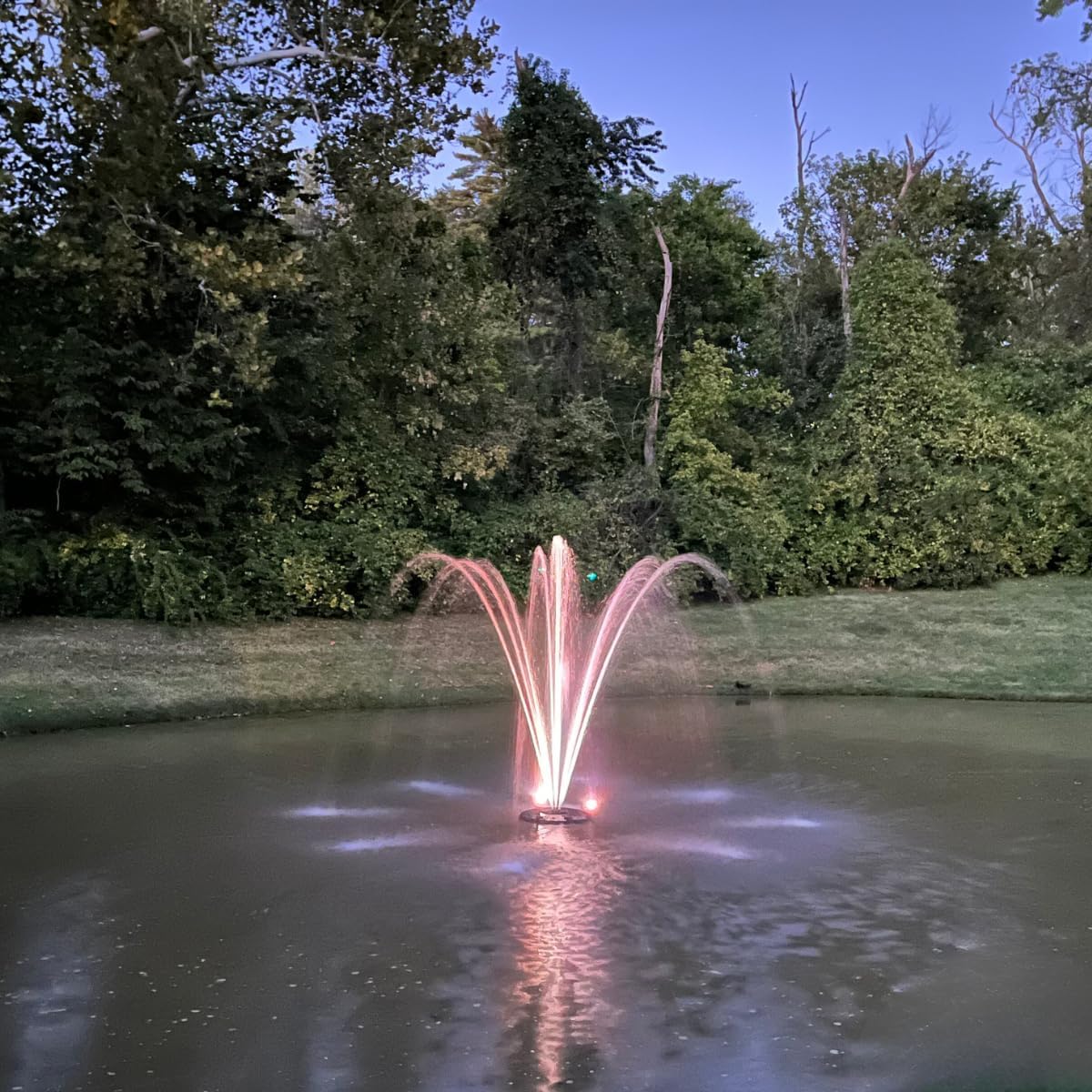 HALF OFF PONDS Floating Fountain – 1 HP Pond Aerator, 100' Cord – 15,000 GPH Water Pump – 13 Spray Patterns - White LED Lights – Energy-Efficient - for Large Ponds, Lakes & Water Gardens