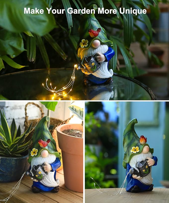 AIGEL Garden Gnomes Statues, Solar Garden Statue Outdoor Decor, Large Gnomes with Solar Light, Standing Statue for Patio, Lawn, Yard Art Decoration, Figurine Ornament
