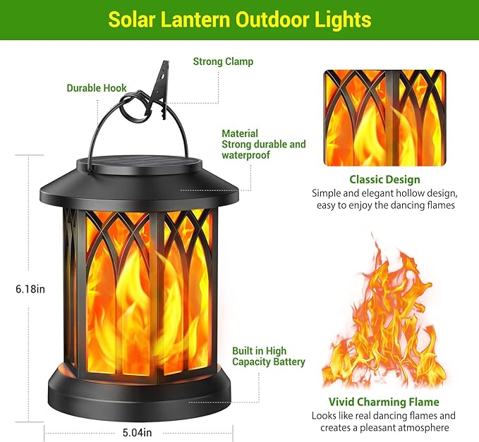 KOOPER 4 Pack Solar Lantern Outdoor Lights, Upgraded Flickering Flame Solar Lanterns Lights Outdoor Waterproof, Hanging Outdoor Solar Lanterns Lights, Solar Powered Lanterns for Yard Garden Decor