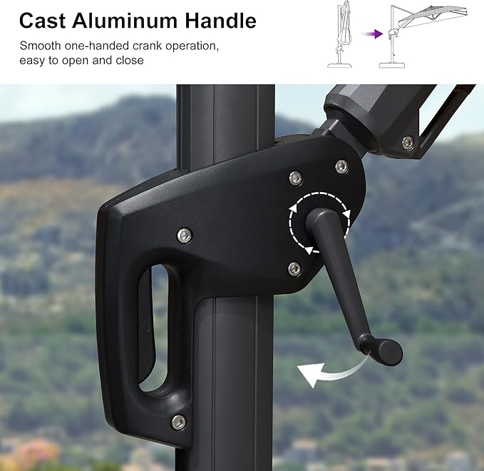 PURPLE LEAF 8.2' X 11.5' Tilting Patio Umbrella with Base Outdoor Cantilever Swivel Rectangle Umbrella Aluminum Offset Umbrella with 360-degree Rotation for Garden Deck Pool Patio Navy