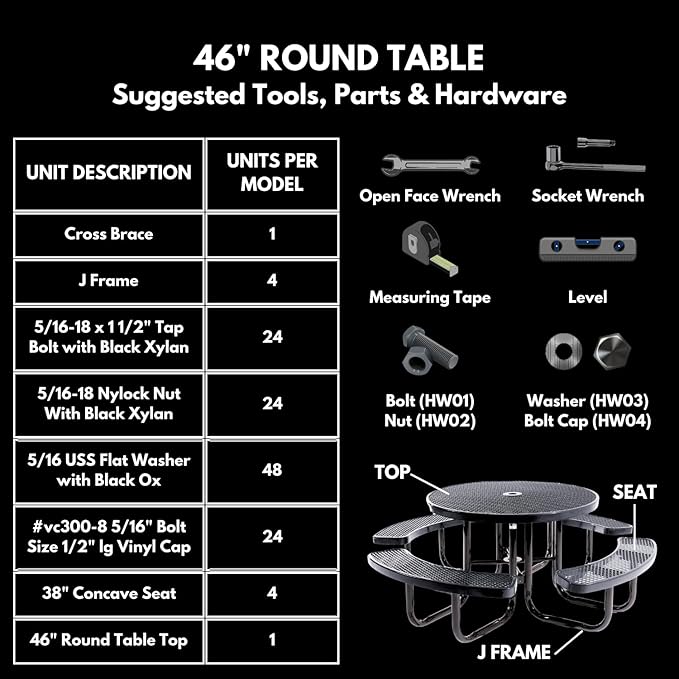 Coated Outdoor Furniture Heavy-Duty Portable Outdoor Kids Table with Umbrella Hole, Punched Steel Kids Picnic Table, Commercial-Grade, Made in America (46 In, Round, Childrens, Textured Dark Blue)