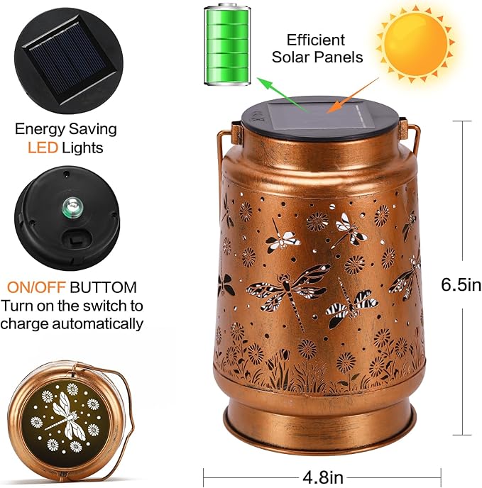 Solar Lanterns Outdoor Waterproof Dragonfly Garden Decor Gifts for Women Mom Grandma Hanging Solar Lights Metal Solar Decoration Outside for Yard, Patio, Backyard, Porch