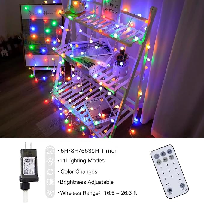 Globe String Lights 115 Feet 200 LED,Plug in Fairy String Lights with Remote Timer Extendable, 11 Modes Indoor Outdoor Color Changing Lights for Wedding Bedroom Classroom Patio Garden