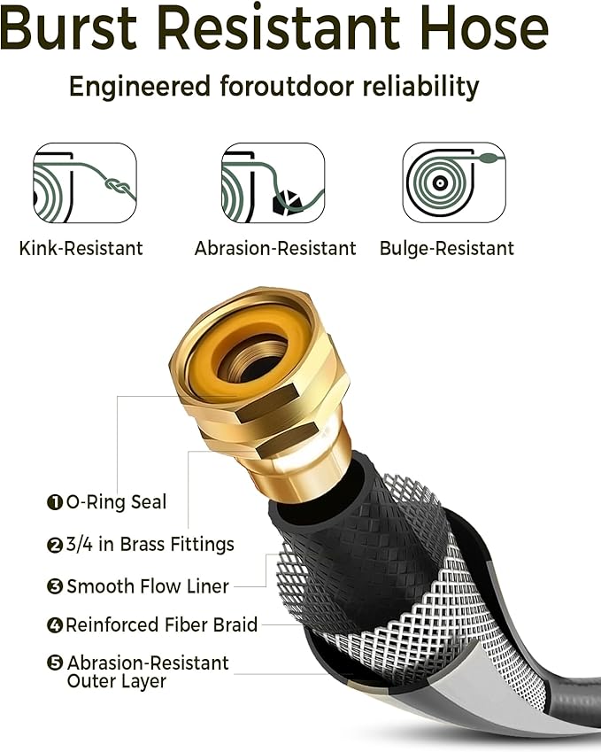 Retractable Garden Hose Reel 1/2 in x 100 ft Upgraded UV Resistant Heavy Duty Automatic Hose Reel Wall Mount 3/4 in Brass Fitting 9 Pattern Nozzle Any Length Lock Slow Retraction 180° Swivel