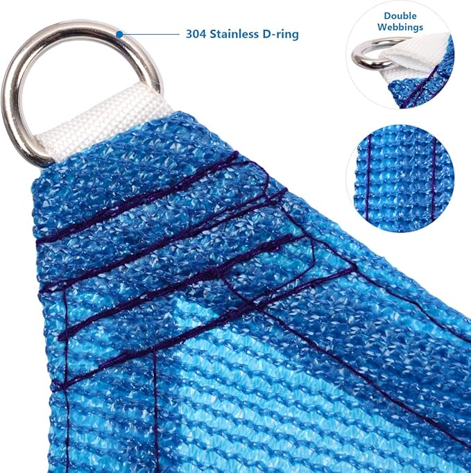 Eden's Decor Straight Flat-Edged Sun Shade Sail Rectangular 7' x 12' Blue UV-Blocking Outdoor Canopy Fabric Cloth Awning for Pergola Patio Garden Backyard Custom Size