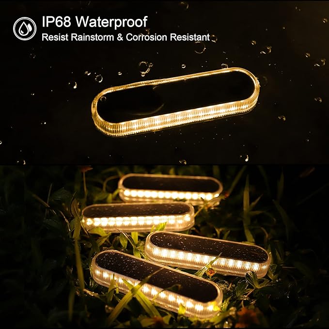 WILLED Solar Step Lights for Outside,4 Pack Warm White Solar Deck Lights Waterproof, Big Solar Charging Panel,Outdoor Solar Powered Lights for Steps,Stair,Dock,Driveway,Walkway,Sidewalk,Garden