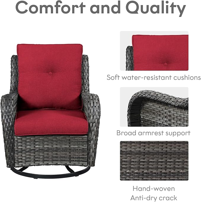 5 Pieces Patio Furniture Sets Wicker Outdoor Furniture, Rattan Patio Swivel Glider Chairs with 2 Ottoman and Glass Side Table
