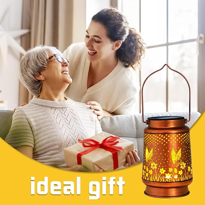 4 Packs Solar Lanterns Outdoor Hanging Lantern Lights, 4 Hummingbirds Hollowed-Out Metal Decor Lantern, Waterproof LED Decorative Garden Light Gifts
