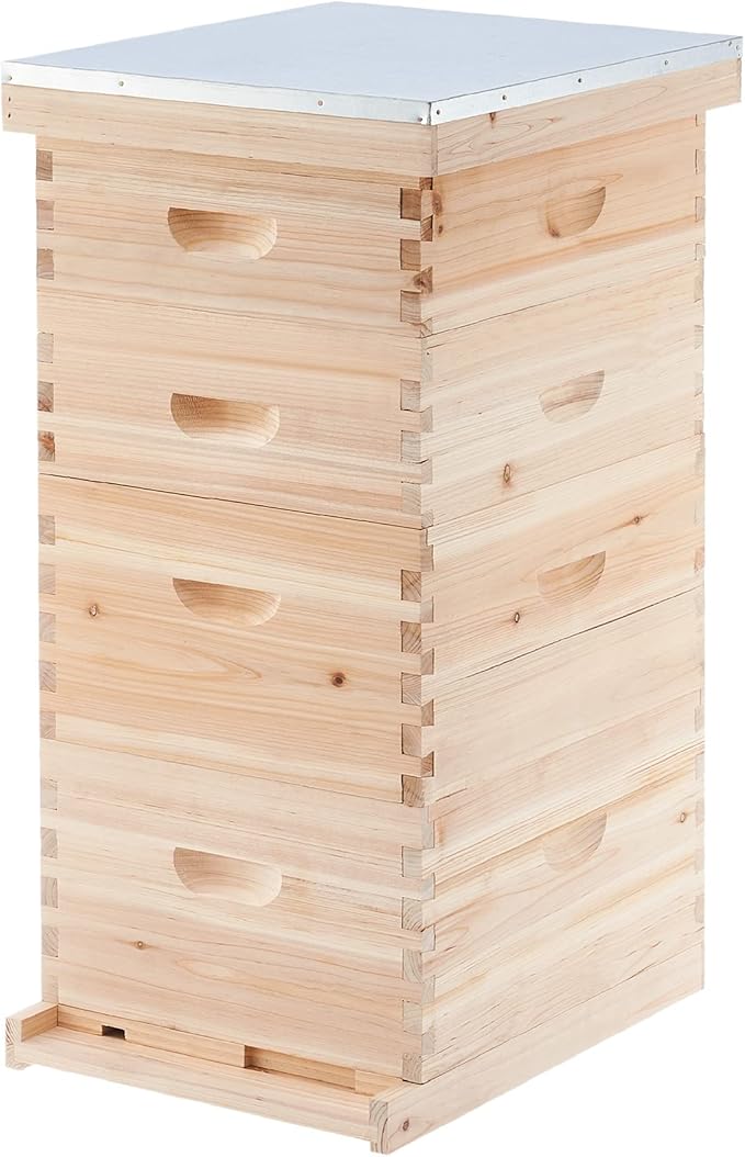 CREWORKS Bee Hive Boxes Starter Kit, Langstroth Beehive for Bee Keeping, 4 Layer Bee House with 20 Medium and 20 Deep Frames & Foundations, Beekeeping Supplies with Plastic Queen Excluder and Nails