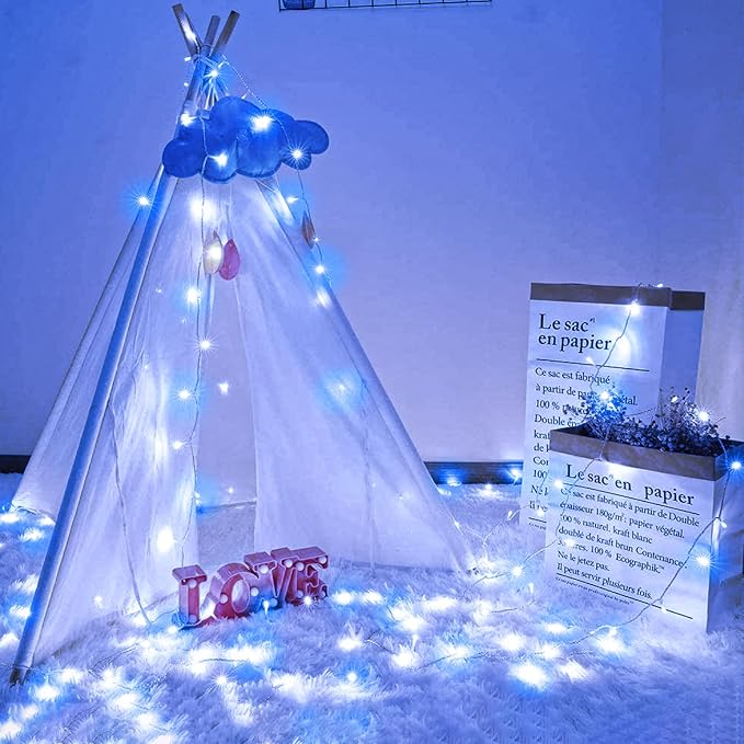 300 LED Christmas Lights Outdoor - 99ft Extra Long Christmas String Lights 8 Modes Plug in Waterproof Fairy Lights with Timer Memory for Indoor Outside Bedroom Home Party Decoration, Blue&White