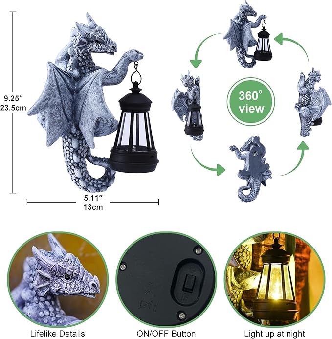 Solar Garden Decor Dragon Tree Hugger - 9.3 Inch Garden Statues Lawn Ornaments for Outside Balcony Yard Whimsical Art Outdoor,Mothers Day Gifts for Mom Grandma Women