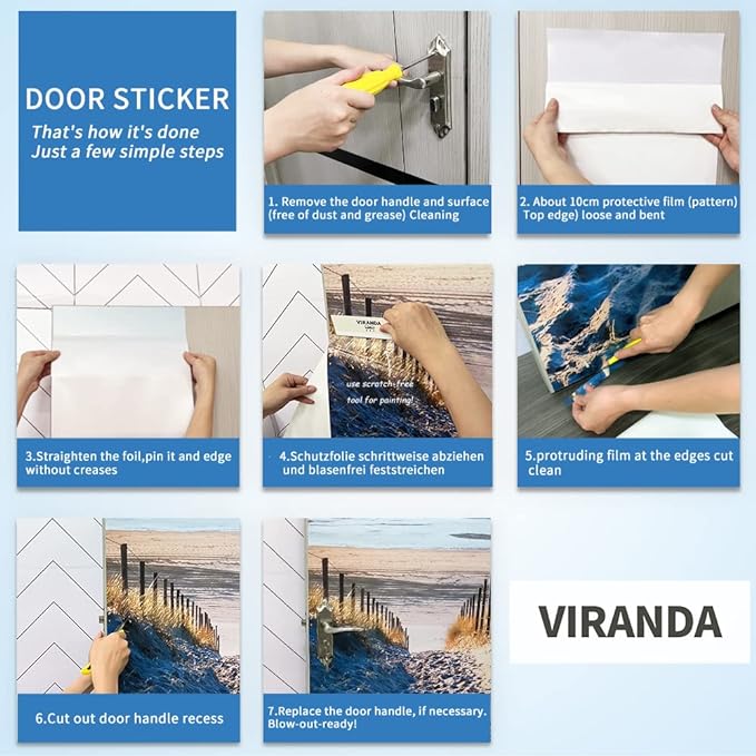 3D Door Stickers Murals - Landscape - Peel and Stick - Waterproof & Washable - Matt Finish - Tropical Style - White - 33.9" x 78.7" - 2 PARTS