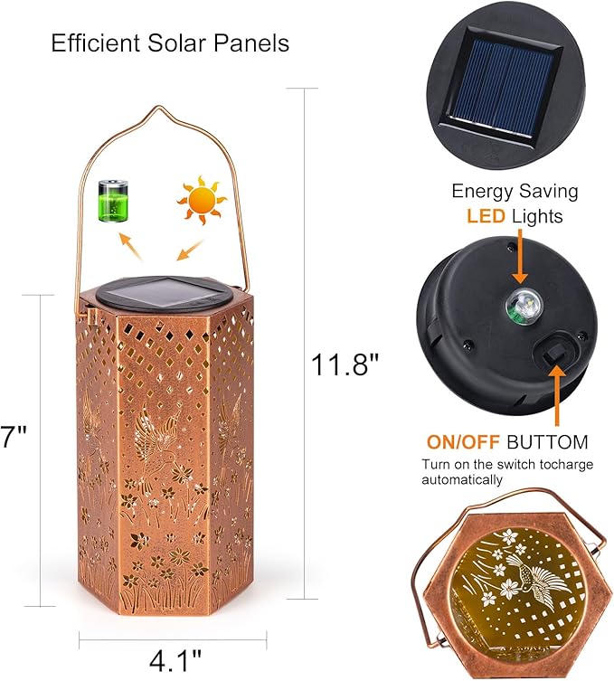4 Pack Hummingbird Solar Lanterns Outdoor Waterproof - Birthday Gifts for Women, Men, Mom, Solar Lights Outdoor Hanging Garden Decor for Outside, Patio, Outdoor, Yard, Lawn, Balcony