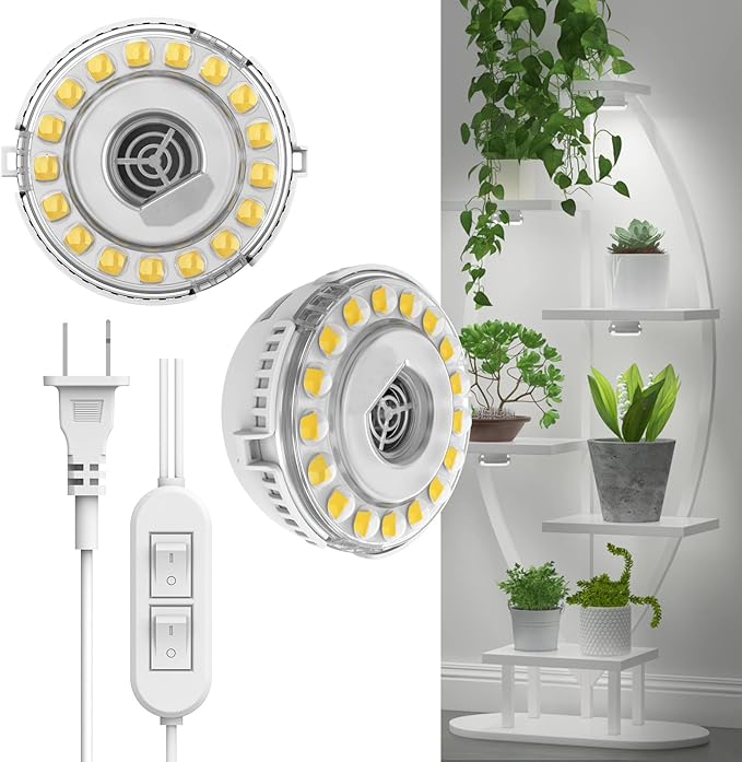 SANSI LED Puck Grow Light, 10W (150 Watt Equiv) Full Spectrum 2-Head Lamp for Plants with Ceramic Tech, Hanging Lights with ON/Off Switch for Plant Shelf Greenhouse Hydroponic