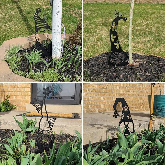 RealSteel Metal Garden Gnomes Outdoor – Steel 4 Pack Lawn Ornaments & Statues, Funny Yard Decor, Weatherproof Garden Decoration, Gift for Gardeners