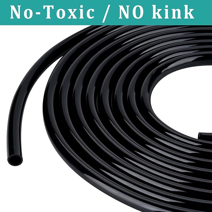1/2" id - 100ft Black Vinyl Tubing Flexible PVC Tube Hybrid Hose Transfer Water Fuel Gas for Pond Fountain Garden Waterfall, Durable and Safe, with 2 Hose Clamps
