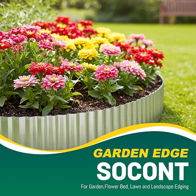 Corrugated Metal Garden Edging, 6"×40Ft Durable Landscape Border for Garden, Lawn, Flower Beds and Paver Edging (Silver)