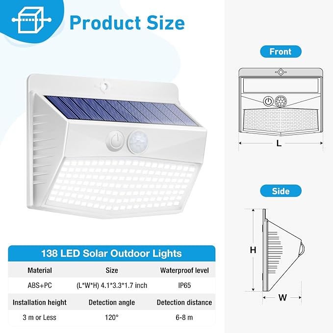 Peasur 16 Packs Solar Outdoor Lights Motion Sensor Solar Security Lights Waterproof with 3 Lighting Modes Solar Powered Wall Lights Outside for Garden Fence Yard Deck, White