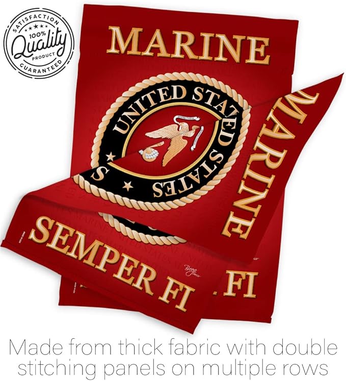 Marine Corps Garden House Flag - Set Armed Forces USMC Semper Fi United State American Military Veteran Retire Official - Decoration Banner Small Yard Gift Double-Sided Made In USA 28 X 40