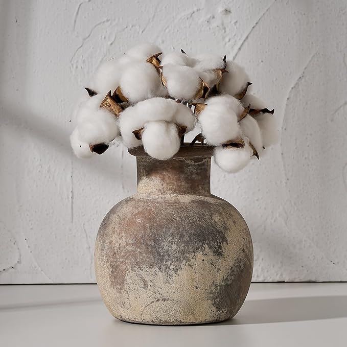 SIDUCAL Ceramic Rustic Farmhouse Vase | 6 Inch Pottery Decorative Flower for Home Decor | Boho Vase | Terracotta for Table, Living Room, Bathroom Decoration, Shelf Decor, Mantel