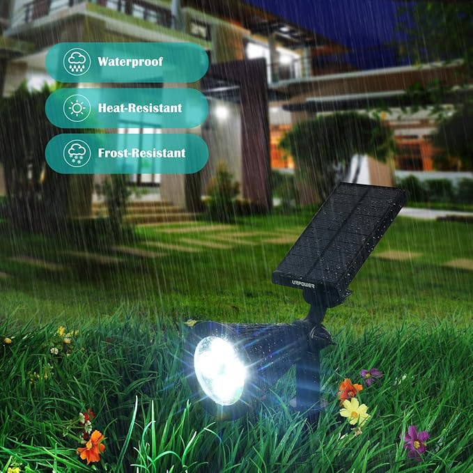 URPOWER Solar Lights Outdoor, Adjustable Solar Spot Lights Outdoor, 2-in-1 Waterproof Solar Landscape Spotlights Wall Light, Dusk-to-Dawn Solar Powered Outdoor Light for Garden, Yard, Pathway (2 Pack)