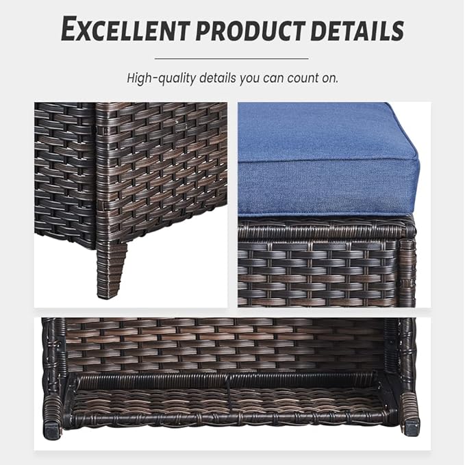 4 Pieces Patio Furniture Sets, Wicker Patio Swivel Glider Chair with Ottomans, Outdoor Furniture Set for Outside Porch, Deck, Balcony, Garden