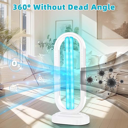UV Light Sanitizer,UVC Home Disinfection Device 4-Speed Timing and Remote Control,Ultraviolet Light Sanitizer,UV Lamp for Whole Room,White