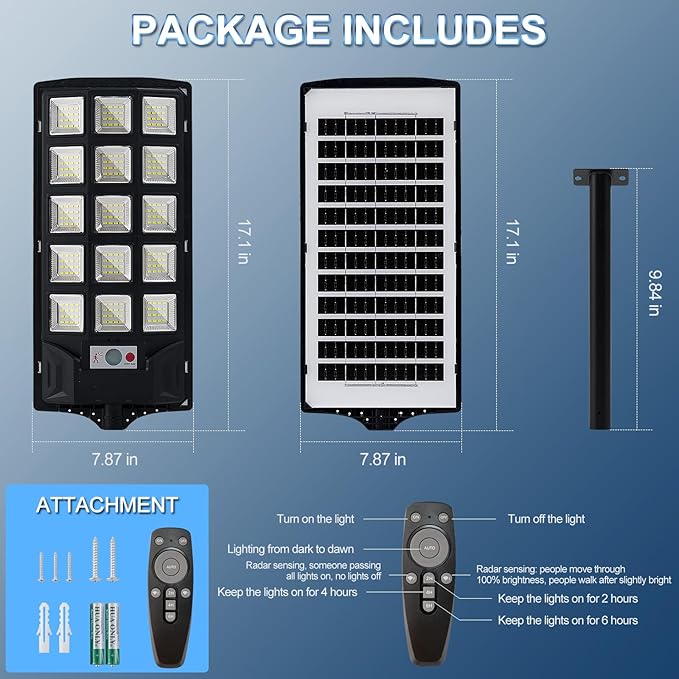 Solar Lights Outdoor,IP66 Waterproof Solar Street Lights with Motion Sensor & Remote,6500K Dusk to Dawn Street Lamps for Parking Lot/Yard/Garden(2 Pack)