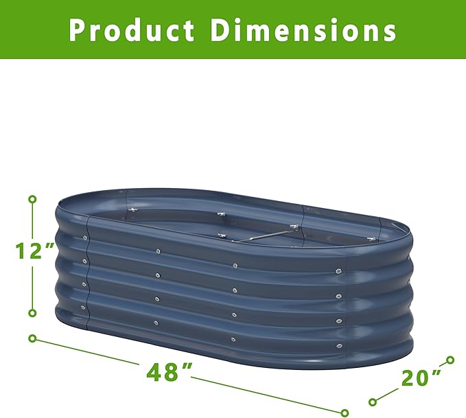 KFN 2PCS 4x1.8x1FT Galvanized Raised Garden Bed,Raised Garden Bed Kit-Oval Metal Vegetable Box,Large Planter Flower Boxes Outdoor,Planting for Vegetables,Flower,Herb,Grey,0.7mm