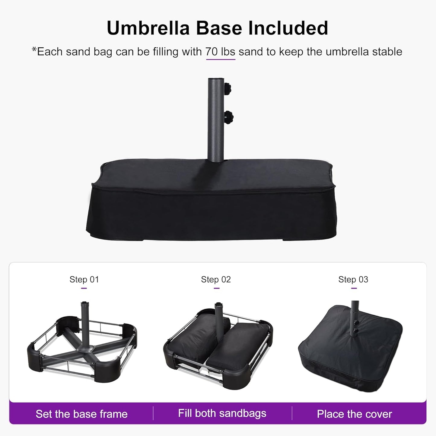 PURPLE LEAF 14ft Patio Umbrella with Solar Lights Outdoor Double-Side Market Umbrella with Base Included Rectangle Table Umbrella for Pool Garden Backyard, Grey
