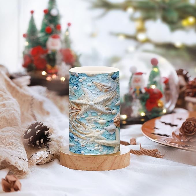 Flickering Flameless Candles, Starfish Seashell LED Candles with Remote Timer, Set of 2 Battery Operated Candle for Valentine Wedding Birthday