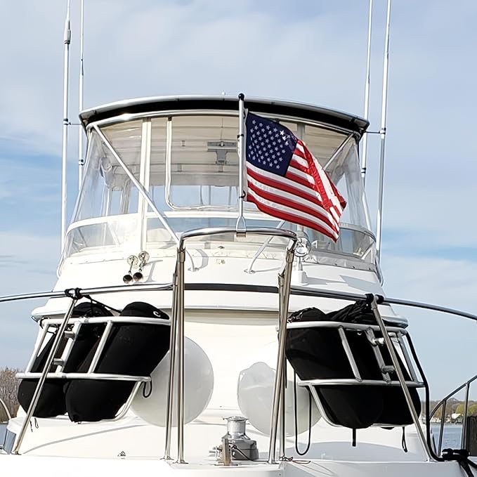 AZCOVER American Flag 16x24 Inch Boat Flag for Outside Made in USA Heavy Duty Nylon American Flags for Outdoor with Embroidered Stars Sewn Stripes and Brass Grommets All Weather Lasting United States