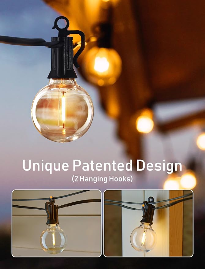 Brightown Outdoor String Lights - Connectable Commercial LED Patio String Lights with G40 Globe Plastic Bulbs, All Weatherproof Hanging Lights for Outside Backyard Porch (80 FT - 40 LED Bulbs)
