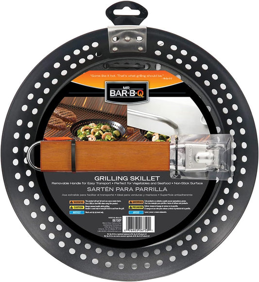12" Non-Stick Grilling Skillet, Large Strainer with Removable Handle For Deep Frying Fried Food, Seafood & Vegetables, Grilling Basket for Indoor, Outdoor BBQ, Grill & Restaurants - Mr. Bar-B-Q 06750X