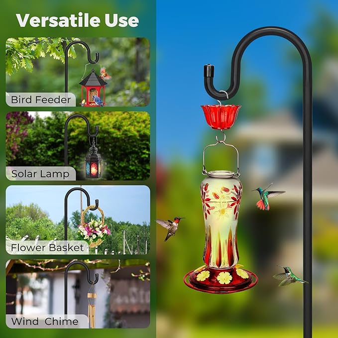 Kingsyard 2 Pack Adjustable Shepherd Hooks for Outdoor - 60 INCH Heavy Duty Bird Feeder Pole with 5 Prong Base, Hummingbird Feeder Stand, Garden Plant Baskets, Weddings Decor, Solar Light Lanterns